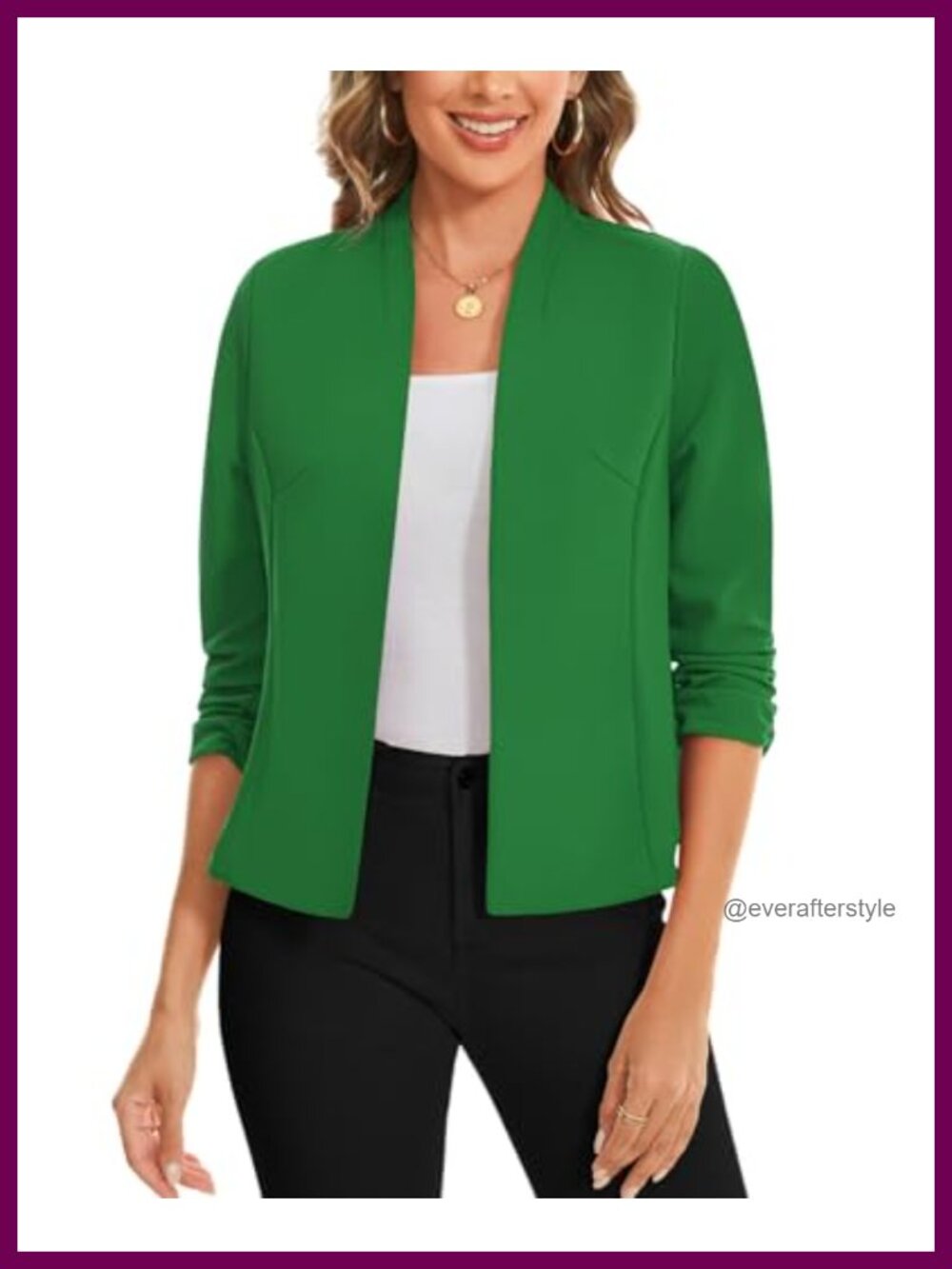 Women's 3/4 Sleeve Collarless Open Front Cropped Blazer Business Casual Work